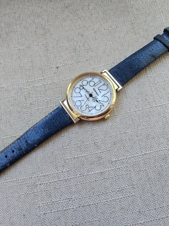 Sonnet Women Watch Blue Lizard Grain Leather Band Analog Quartz Gold Tone main image 4